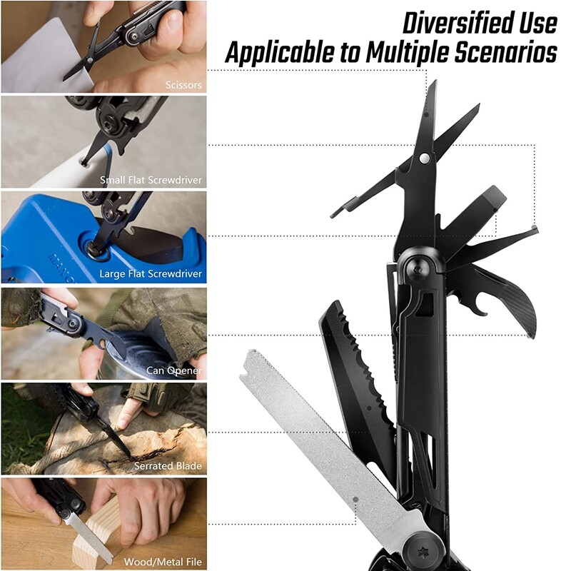 Flissa Multitool 16-in-1 Multitool Plier Folding Pocket Tool Bottle Opener Knife