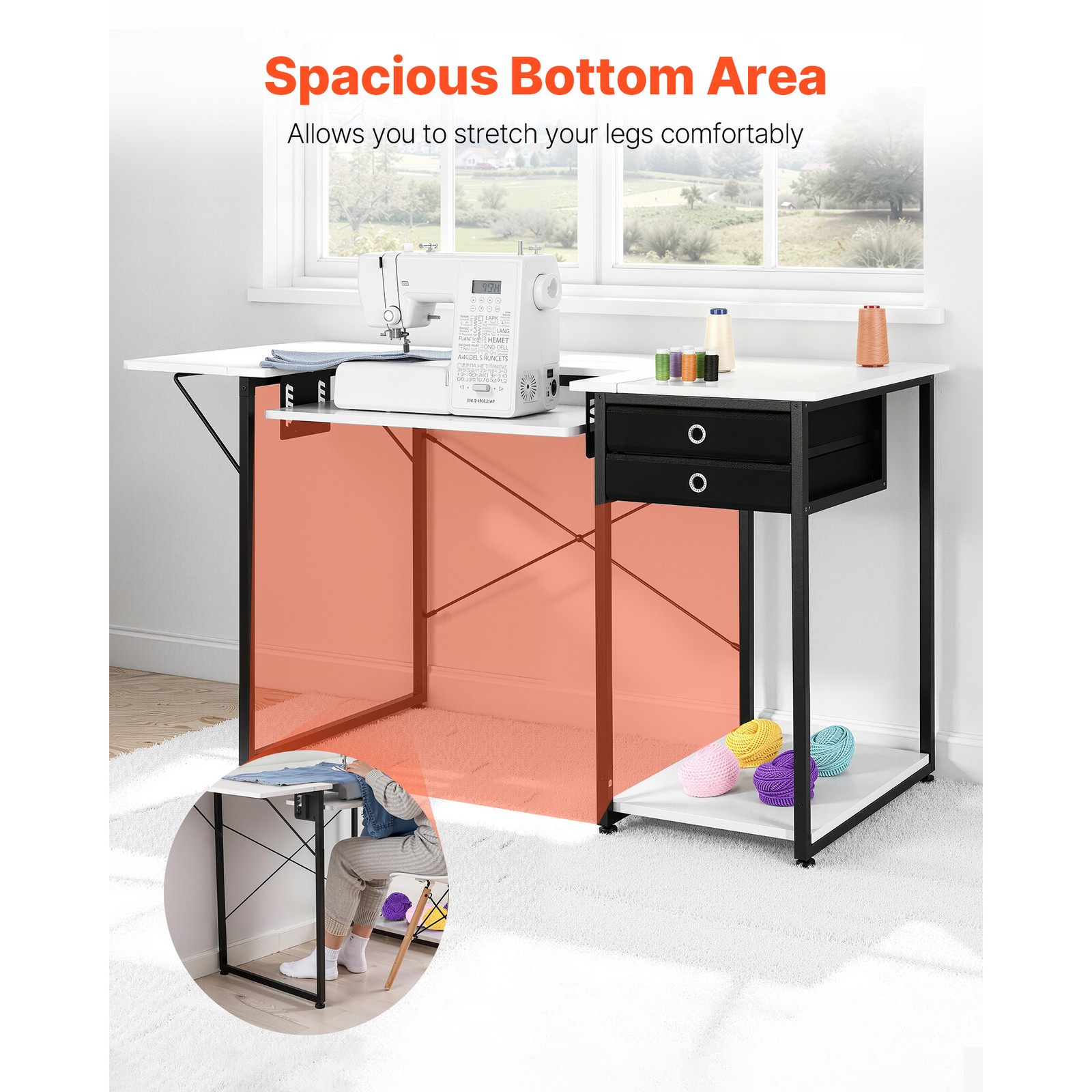 Uimoso Multipurpose Sewing Machine Table with Drawers and Foldable Shelf