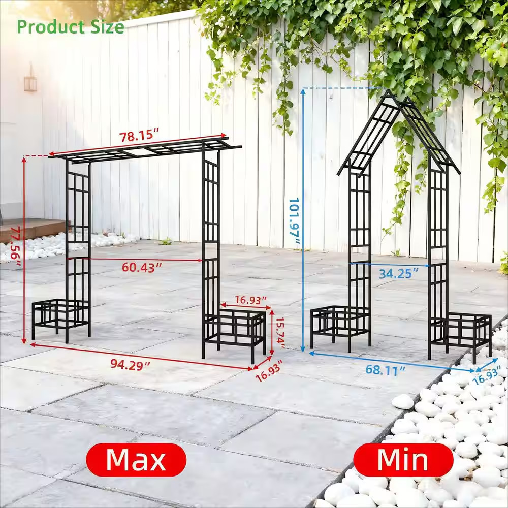 Adjustable Metal Garden Arch Trellis, 68.11 In. 94.29 In. Width, Outdoor Trellis