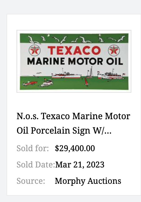 VINTAGE TEXACO MARINE LUBRICANTS W/ BOATS 12" METAL OUTBOARD GASOLINE & OIL SIGN