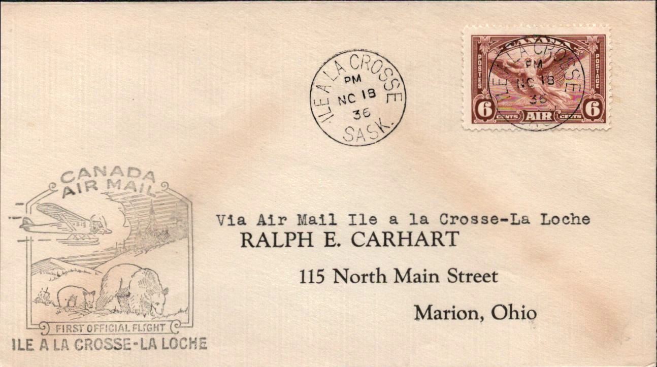 1936 Canada Airmail Cover Polar Bears Ile a La Crosse Saskatchewan