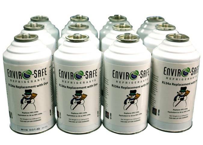 Enviro-Safe Auto AC Coolant R134a Replacement Refrigerant with dye case 12 Cans