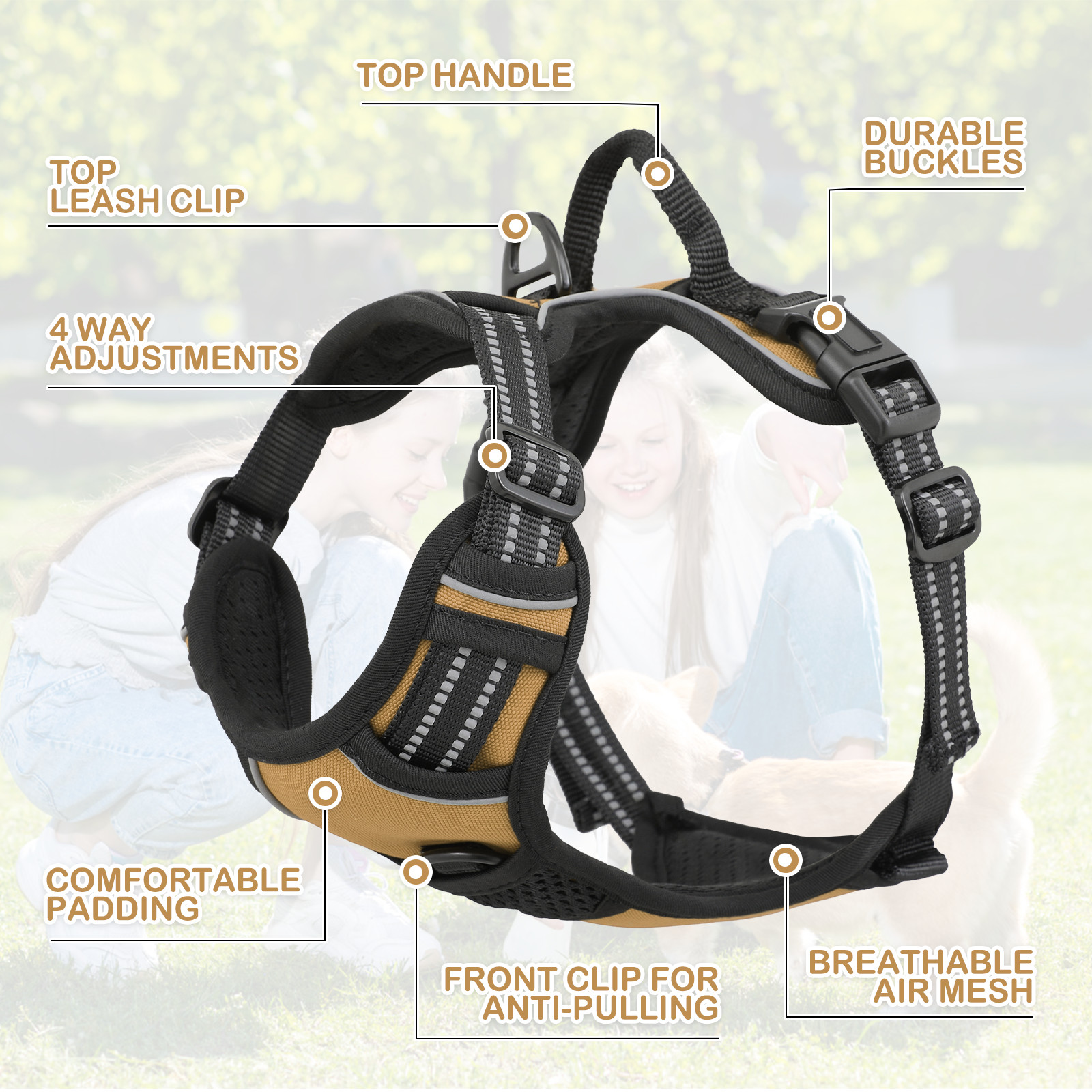 No Pull Reflective Dog Pet Harness Control Handle Adjustable Control Vest Brown
