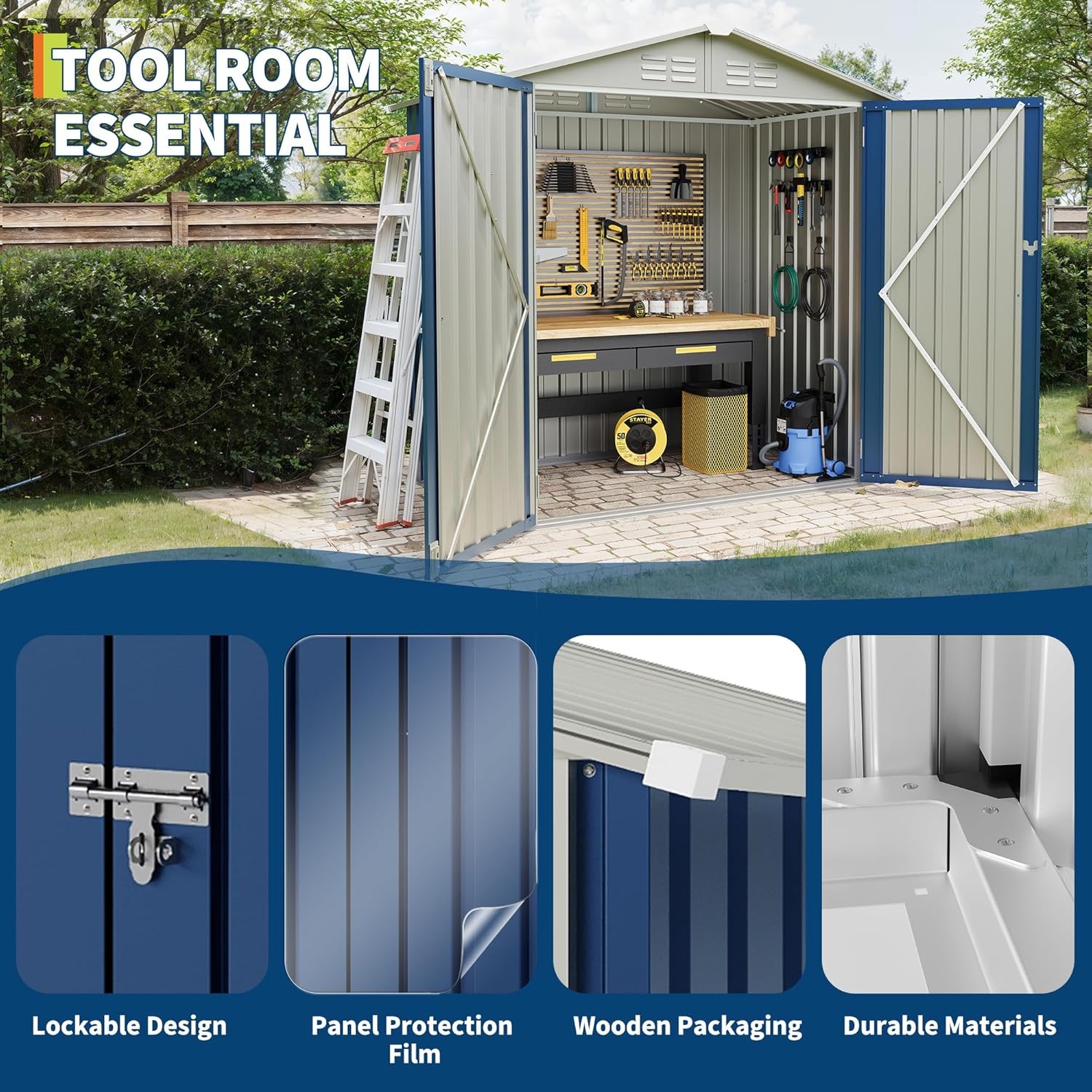 6x4 FT Outdoor Storage Shed Garden Tool Storage Shed with Roof Lockable Doors