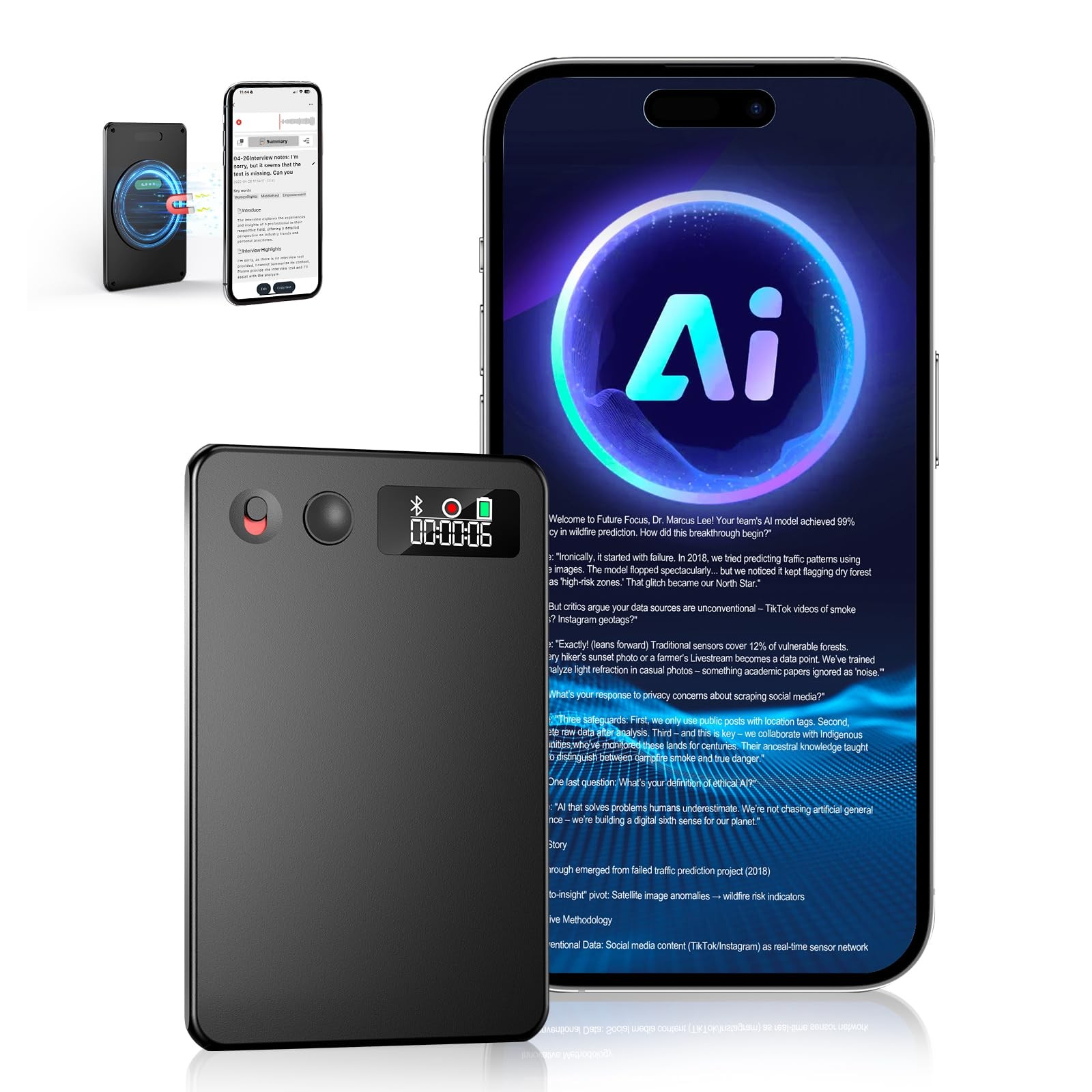 AI Voice Recorder, Audio Activated Recorder with Playback, App Control, Trans...