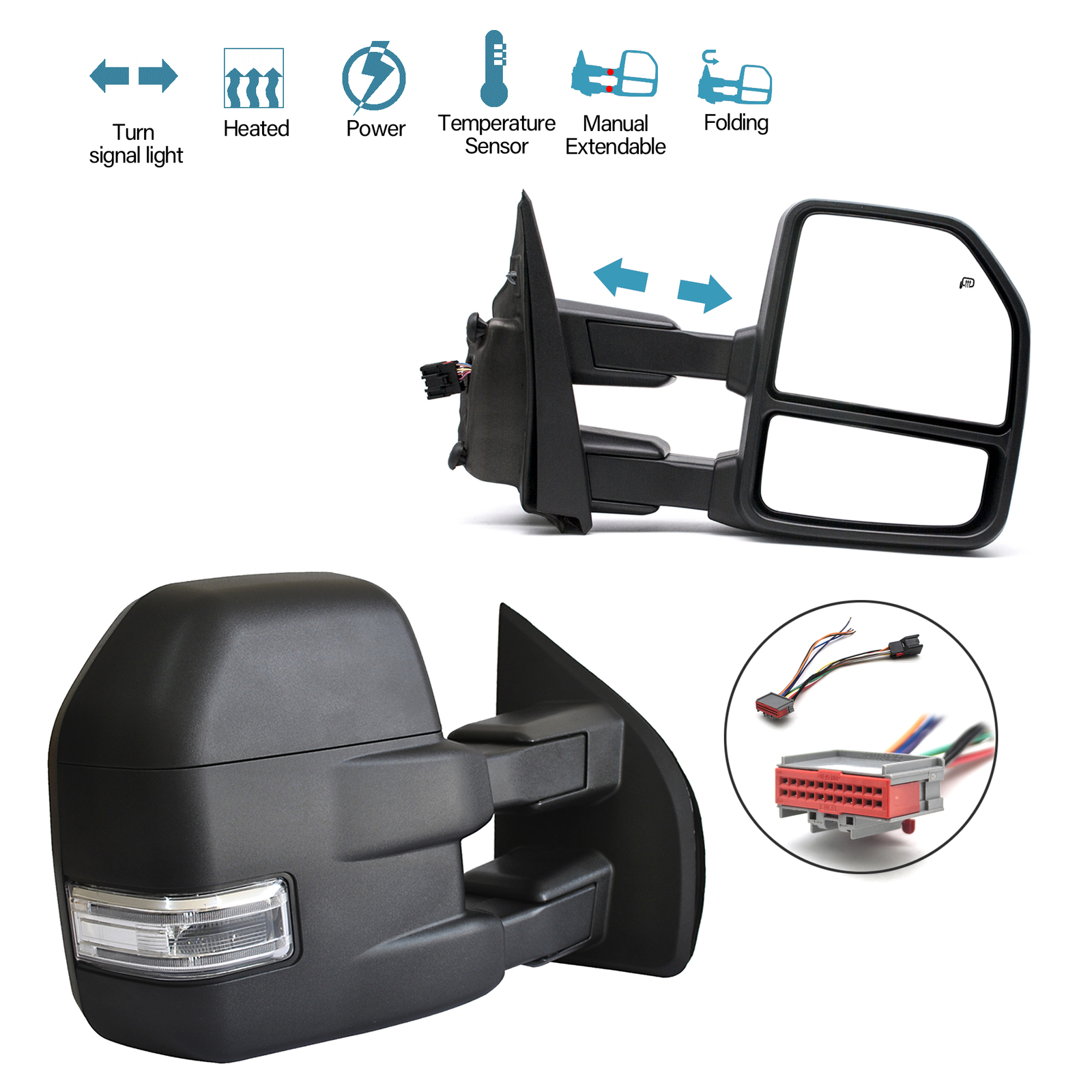 Pair Towing Mirrors For 2015-2020 Ford F-150 Pickup Power Heated Signal Sensor