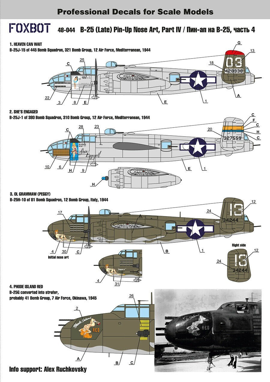 Decals North American B-25G/H/J Mitchell Late Part IV FOXBOT 48-044A Scale 1:48