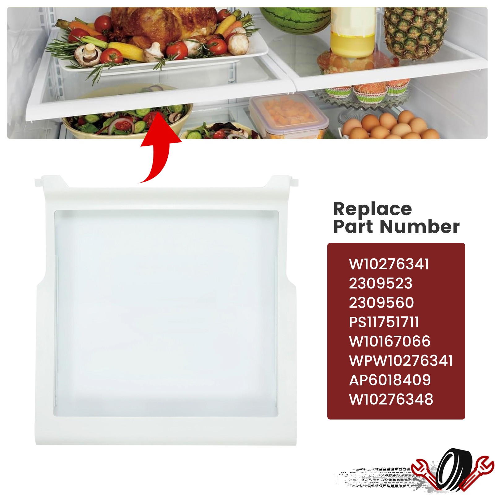 #W10276341 W10276348 Glass Shelf Compatible with Whirlpool Maytag Refrigerator