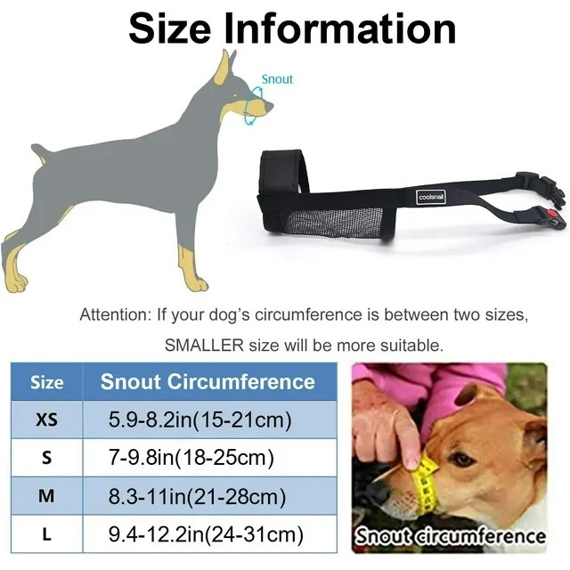 Pet Dog Breathable Nylon Muzzle Adjustable Anti-lick /Biting, Black L (German)