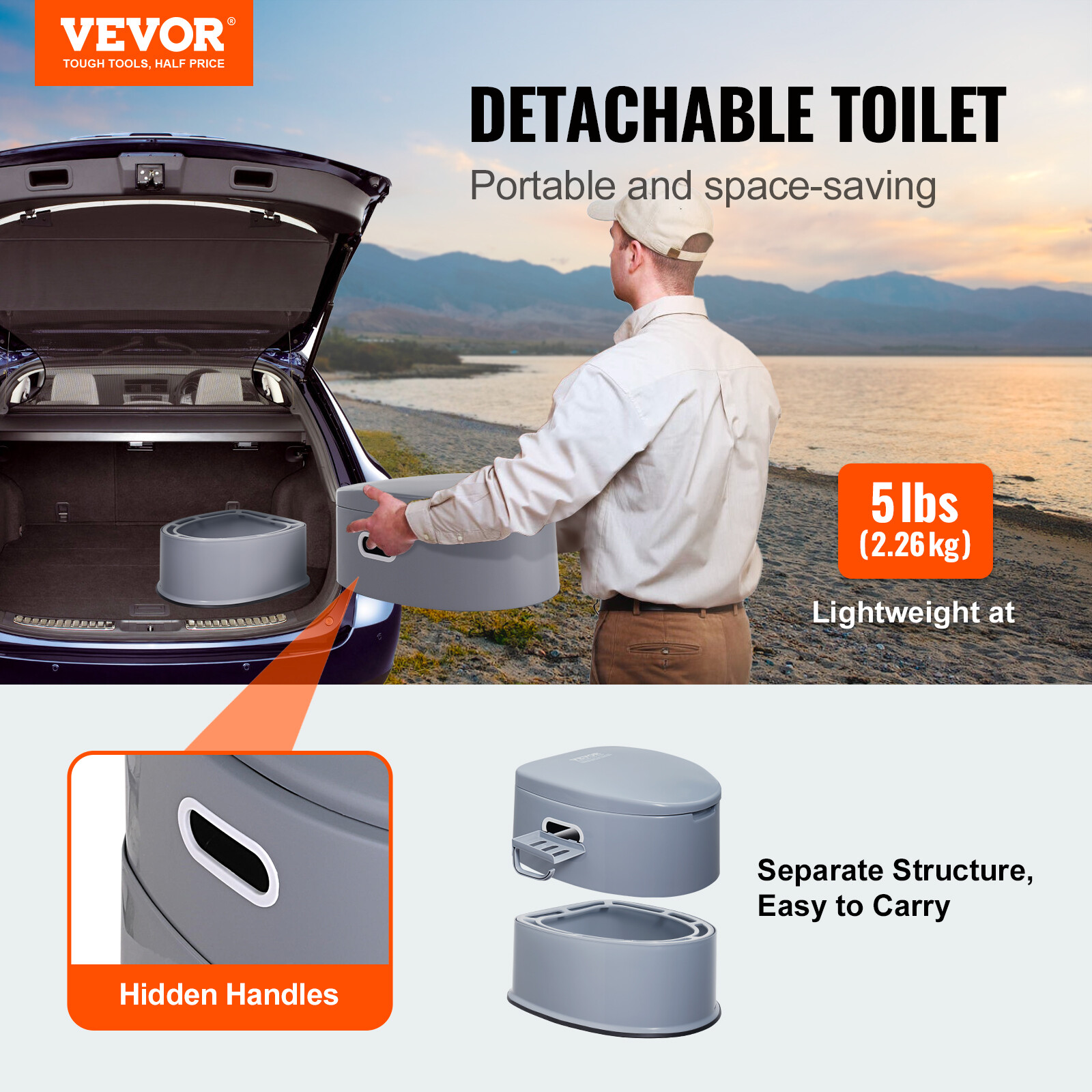 VEVOR Portable Camping Toilet Inner Bucket with Lid Phone Shelf and Paper Holder
