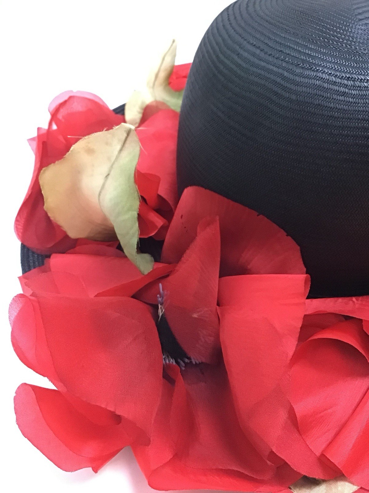 Vintage Women’s Hat Red Poppies Labeled Ranleigh Union USA Made Kentucky Derby