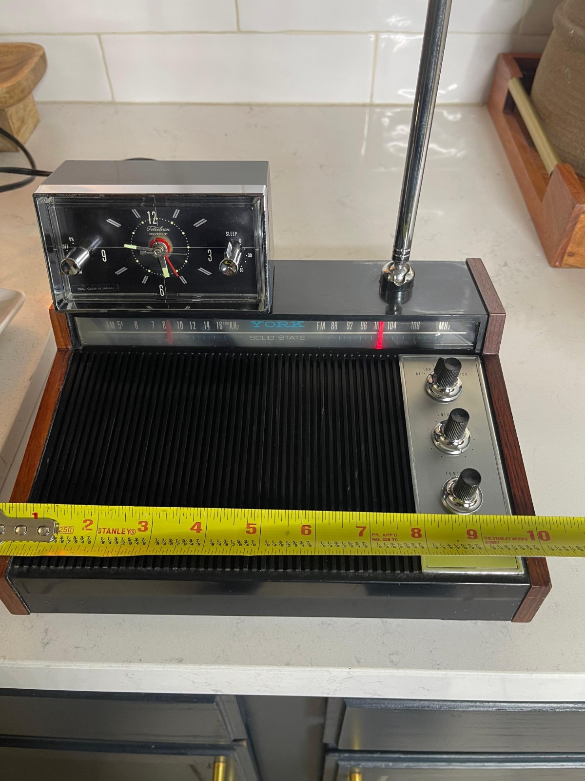 1960s Solid State YORK Rosewood MCM Clock Radio Desk Bedside Table Lamp.