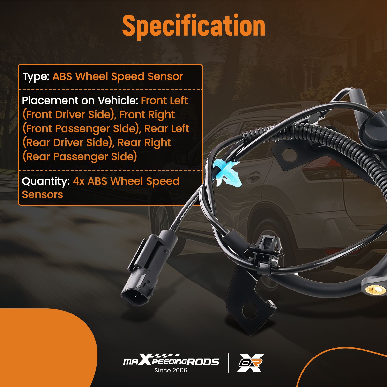 4PCS ABS Wheel Speed Sensor for Jeep Compass/Patriot 2007-2017 5105065 FWD