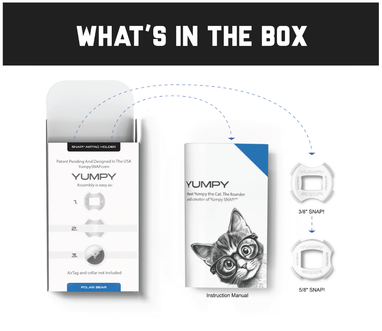 2-Set AirTag Holder for Collar, 3/8" & 5/8". Cat Dog Kitten Puppy! YUMPY SNAP!