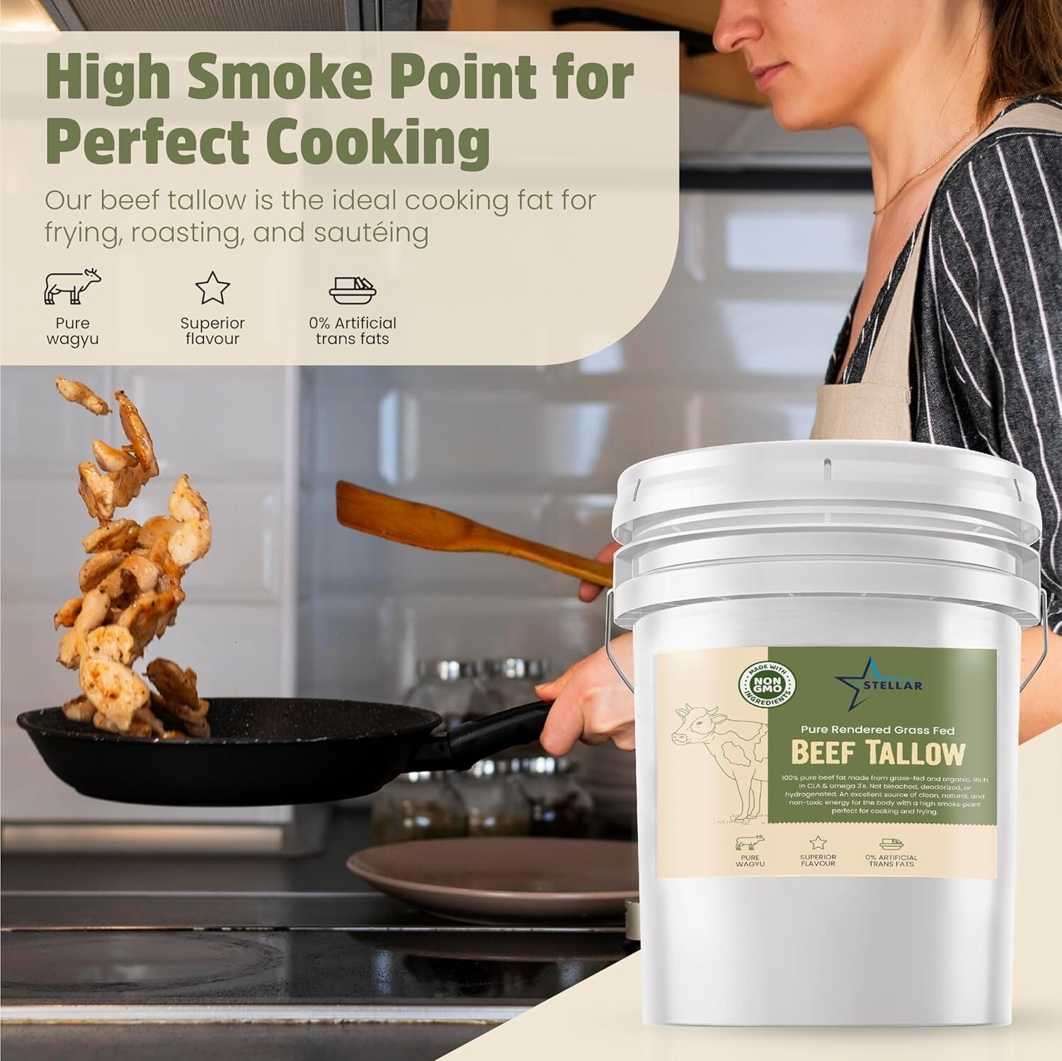 Beef Tallow - 100% Grass-Fed & Finished - Good for Cooking, Baking ~ 2 Pounds