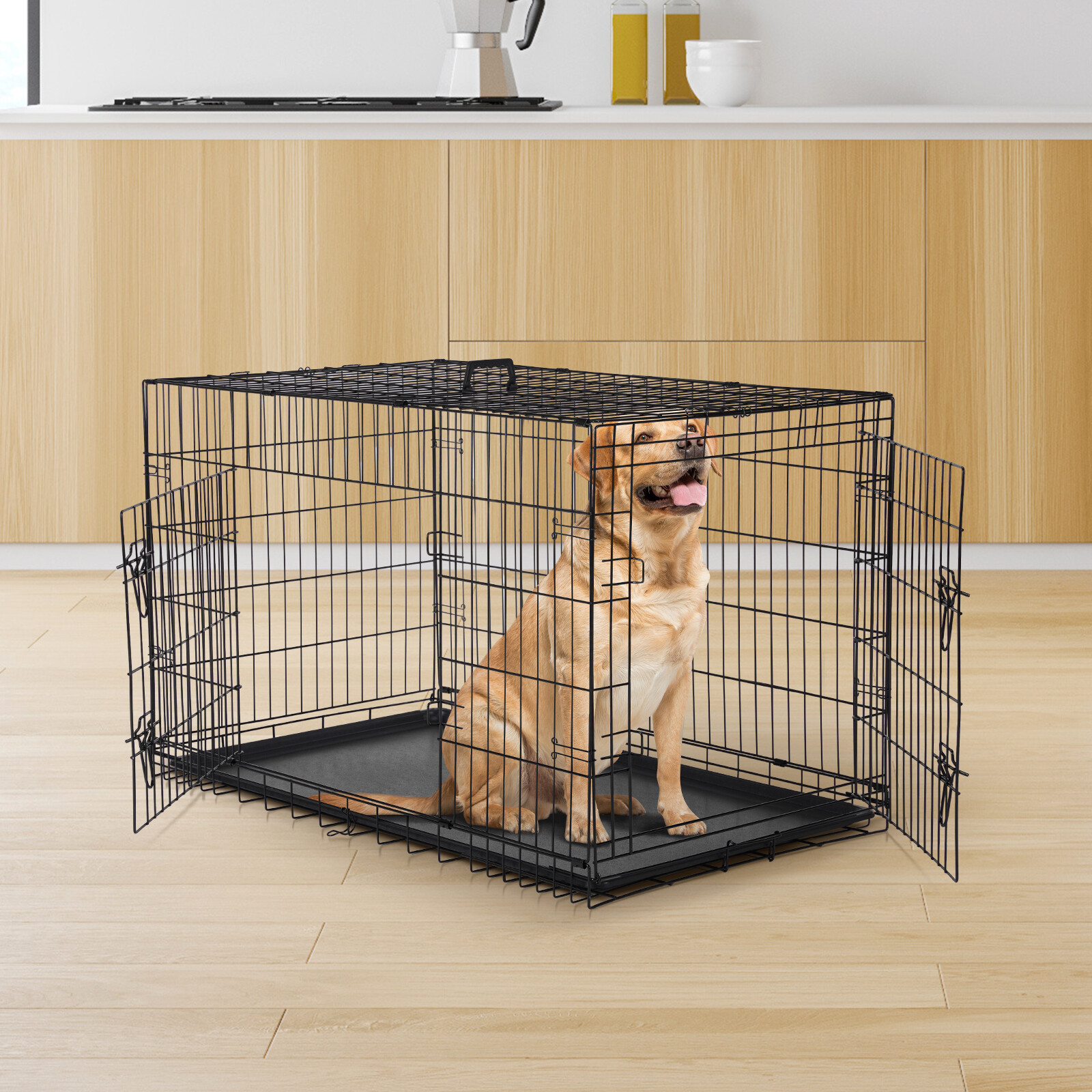 Double Door Dog Cage, Square Dog Cage, Sturdy Metal Material