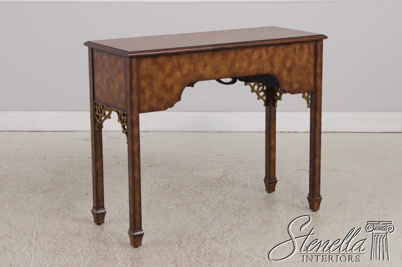 72329: MAITLAND SMITH Burl Wood 3 Drawer Writing Desk Console