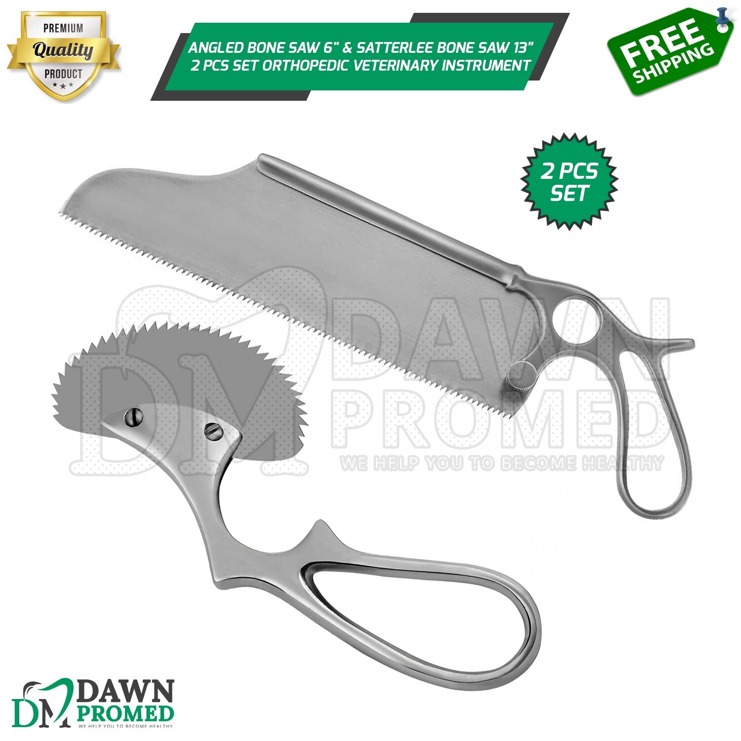 Angled Bone Saw 6" & Satterlee Bone Saw 13” 2 Pcs Set Orthopedic & Vet German Gr