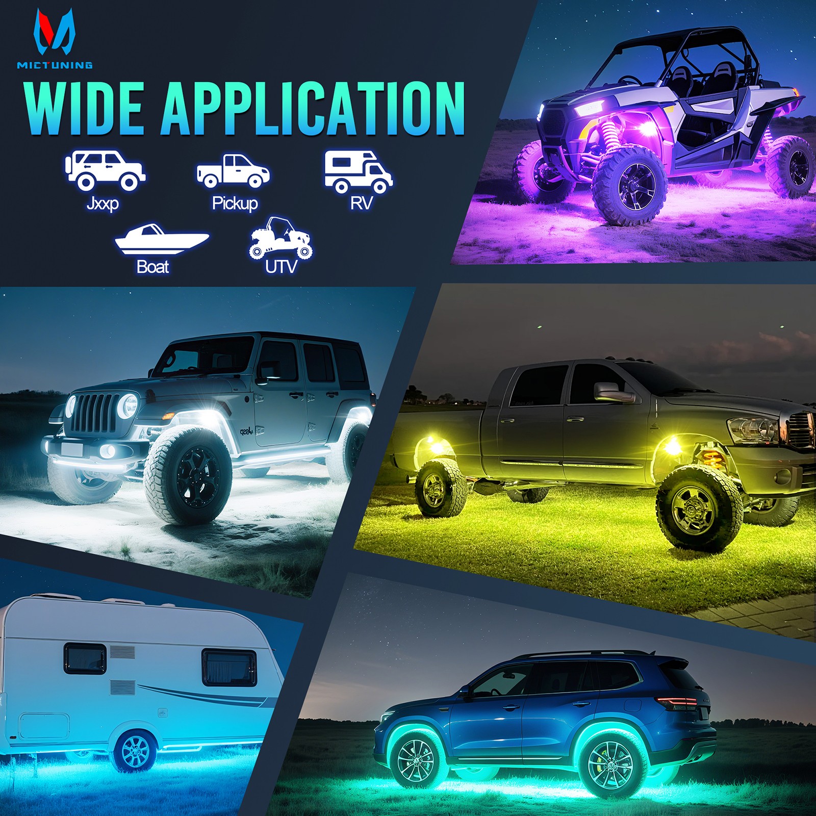 MICTUNING 16 Pods RGBW LED Rock Lights Kits, Underglow Neon Lights for Car Truck