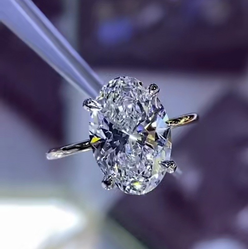 3.26CTW Oval Cut Moissanite Solitaire Engagement Ring In 14K White Gold Plated