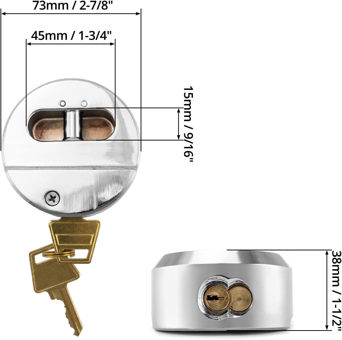 3 Pcs Keyed Alike Lock Hidden Shackle Lock Puck Trailer Padlock 2 7/8"