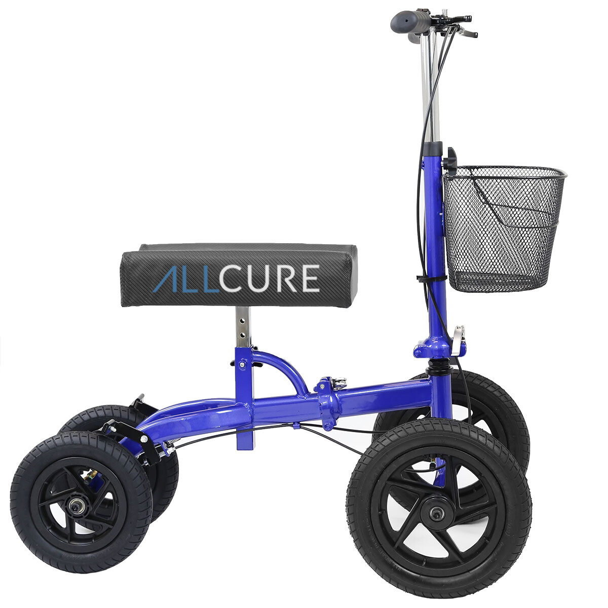 AllCure Quad Wheel All Terrain Foldable Medical Knee Walker Scooter Blue