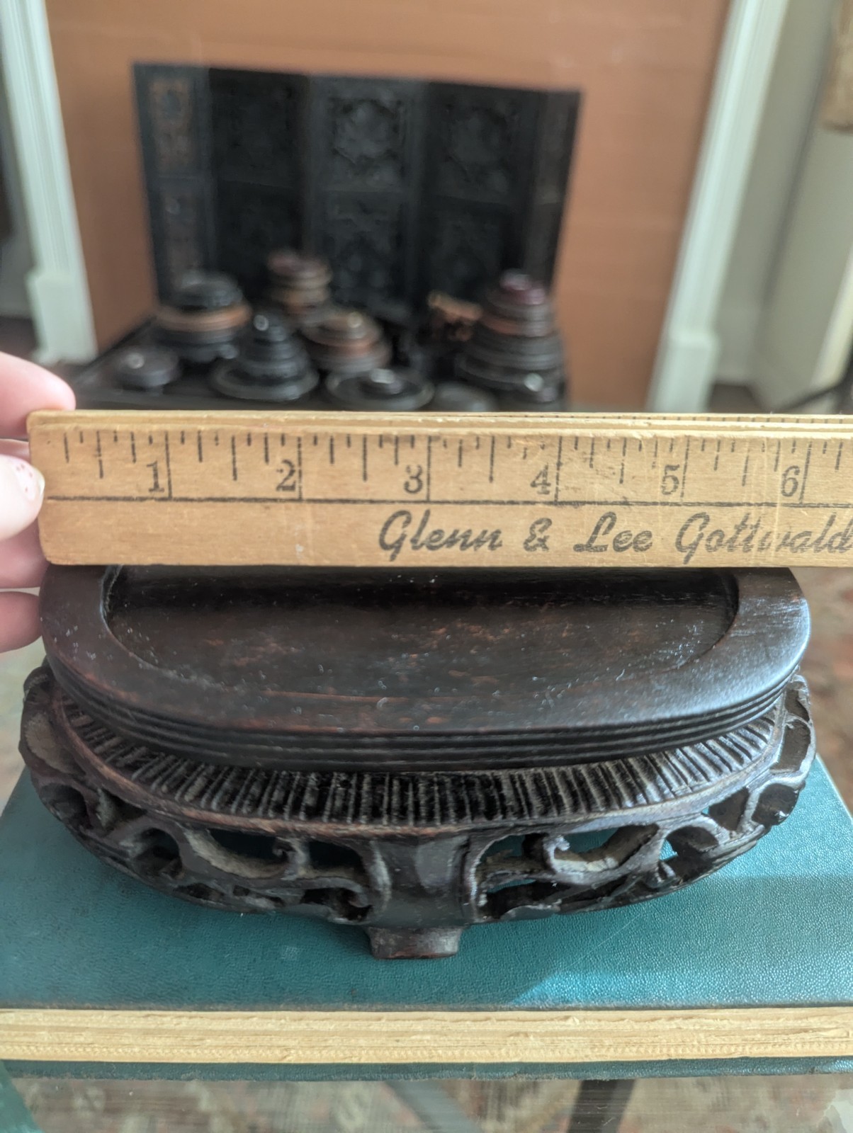 Vintage Chinese Carved Openwork Wood Display Stand Vase Base