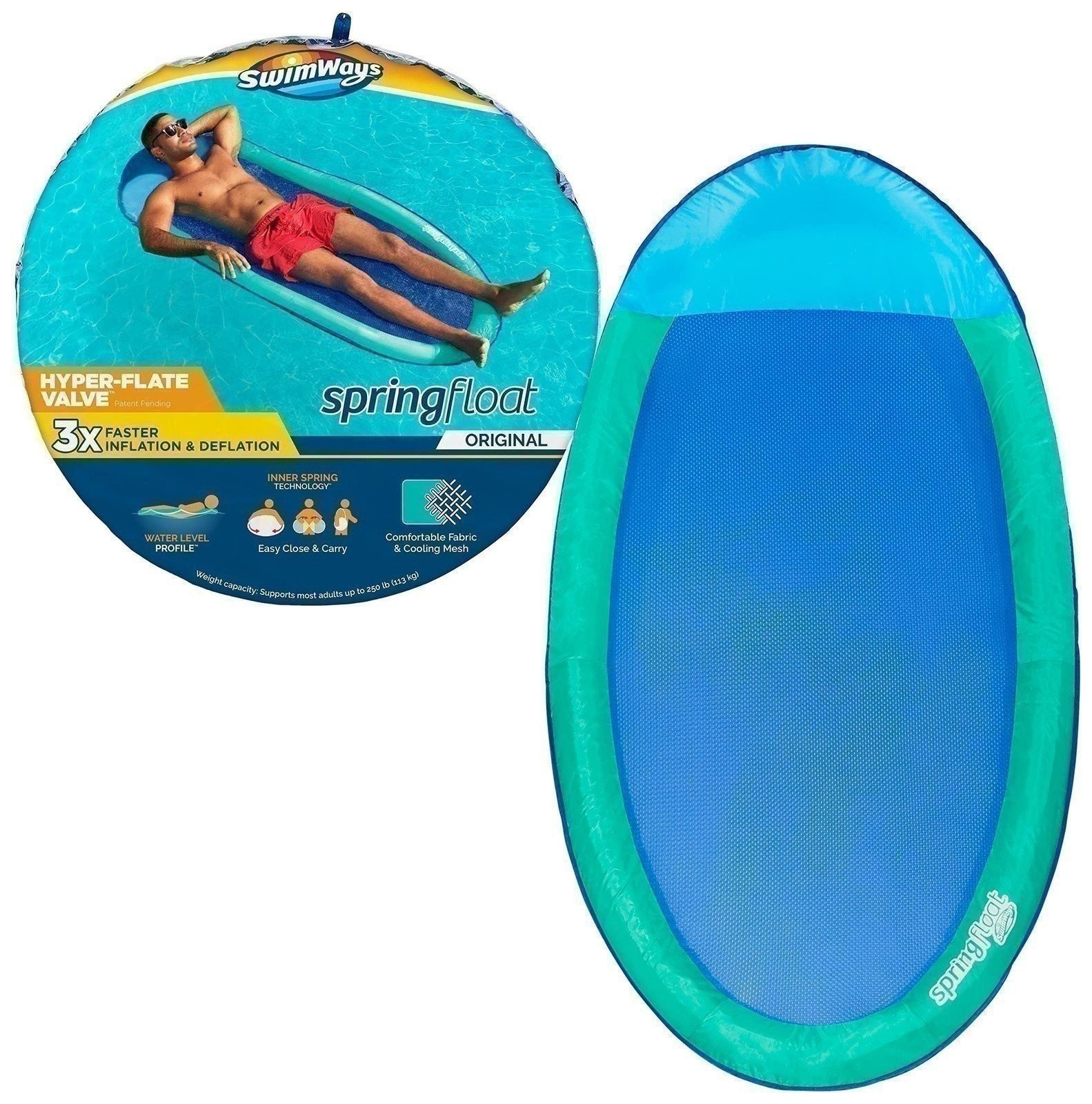 SwimWays Spring Float Original Pool Lounge Chair with Cooling Mesh and Headrest