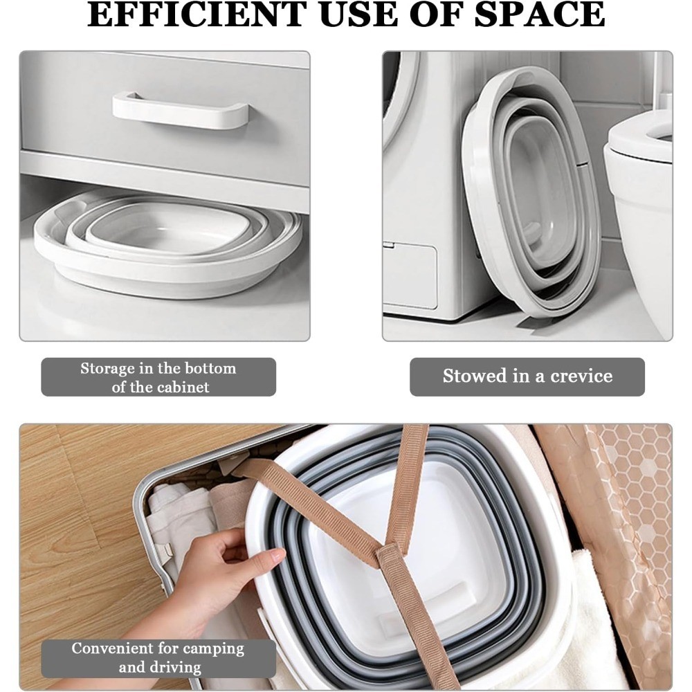 Collapsible Bucket Foldable Square Tub Compact Wash Basin Portable Plastic Wash