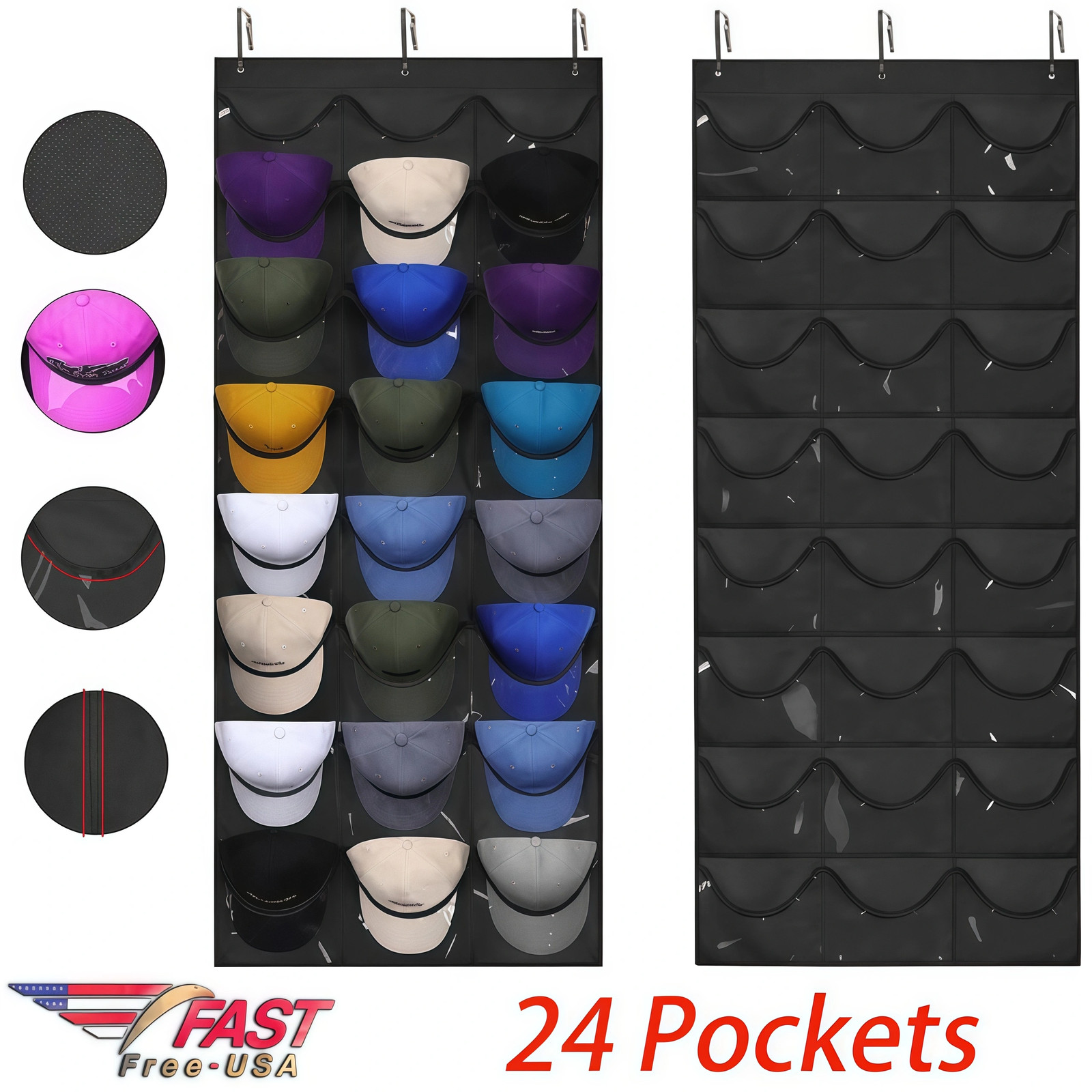 Hat Organizer Racks for Baseball Caps 24 Deep Pockets Visible Hat Holder Rack US