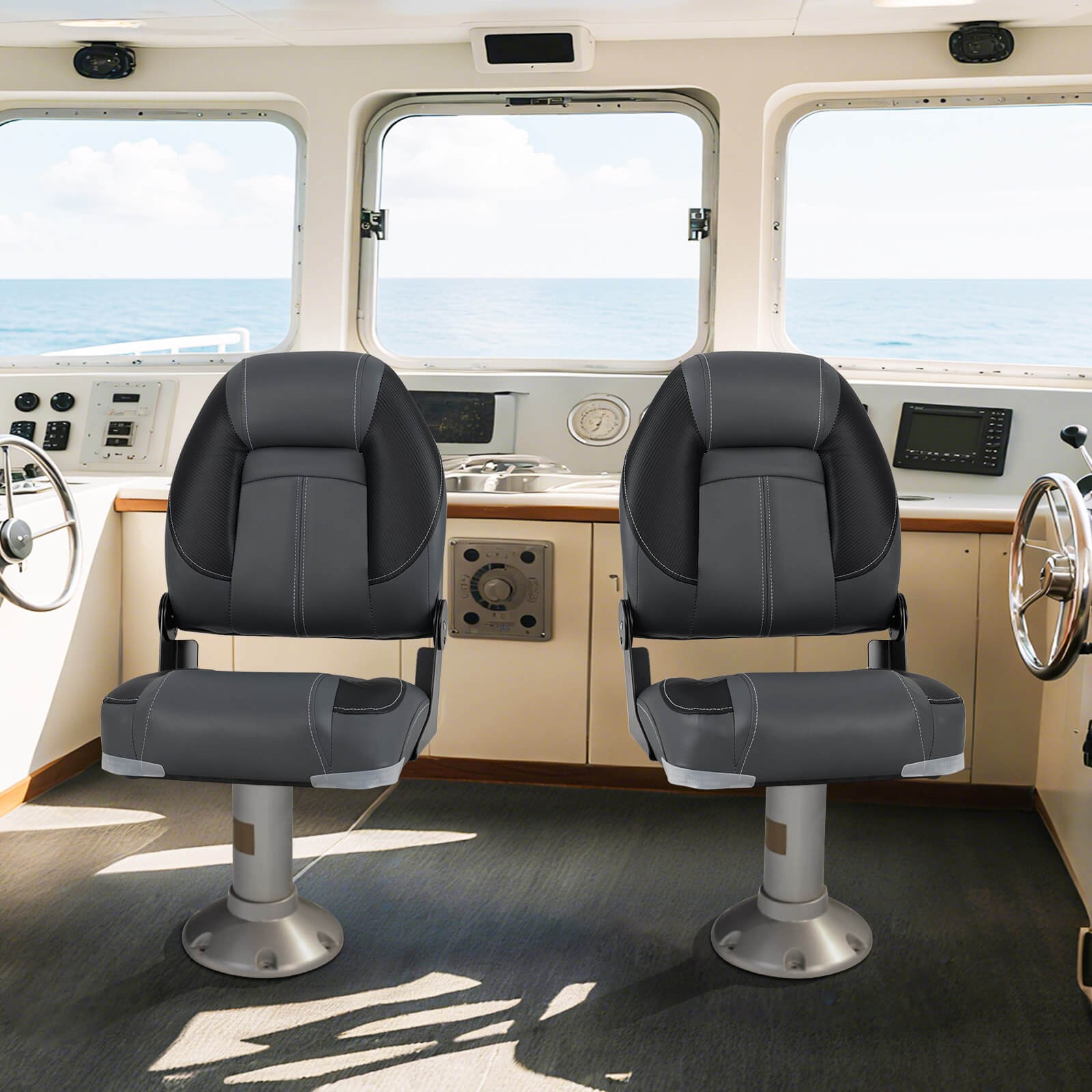 3-Pack Folding Boat Seats w/ 28D Soft Sponge Padding, Waterproof PVC Leather