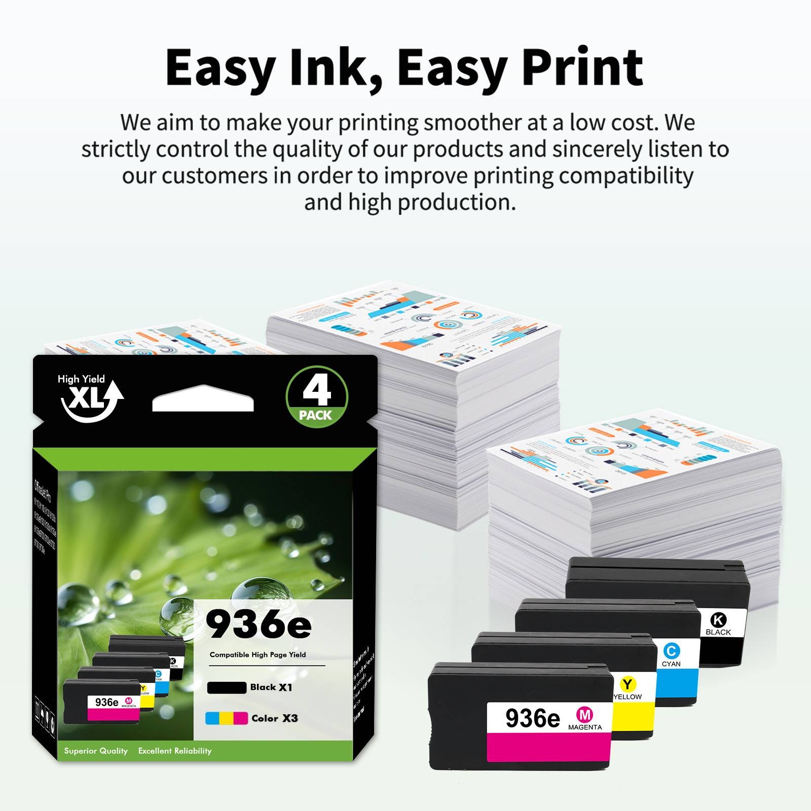 936E 936XL Ink Cartridge (4-Pack) for HP OfficeJet 9120 9135e 9120e 9110 9730e