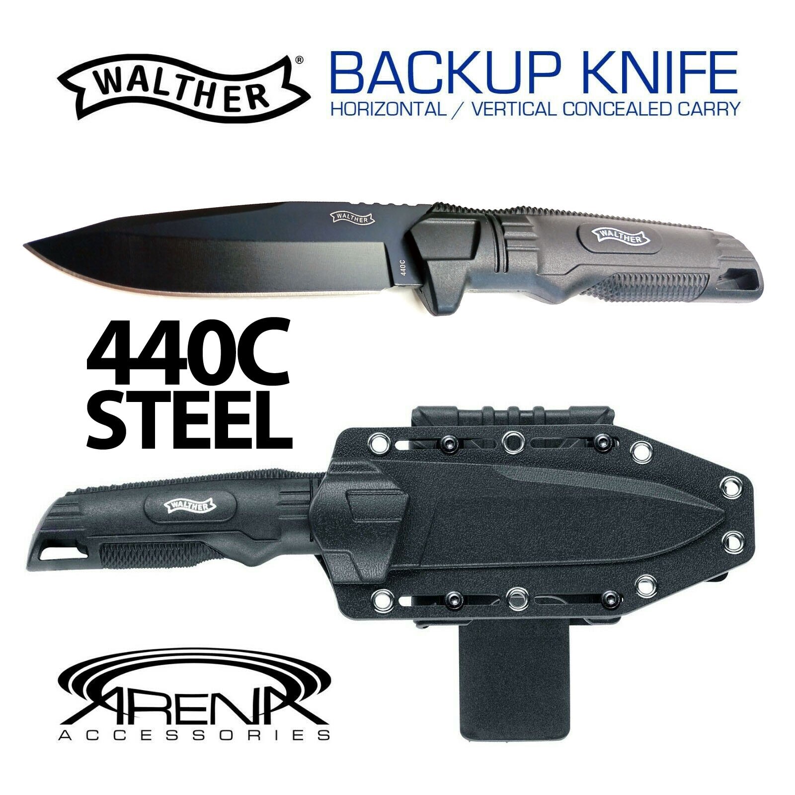 Walther BackUp Knife Vertical Horizontal Conceal Carry Mount Sheath Fixed Blade