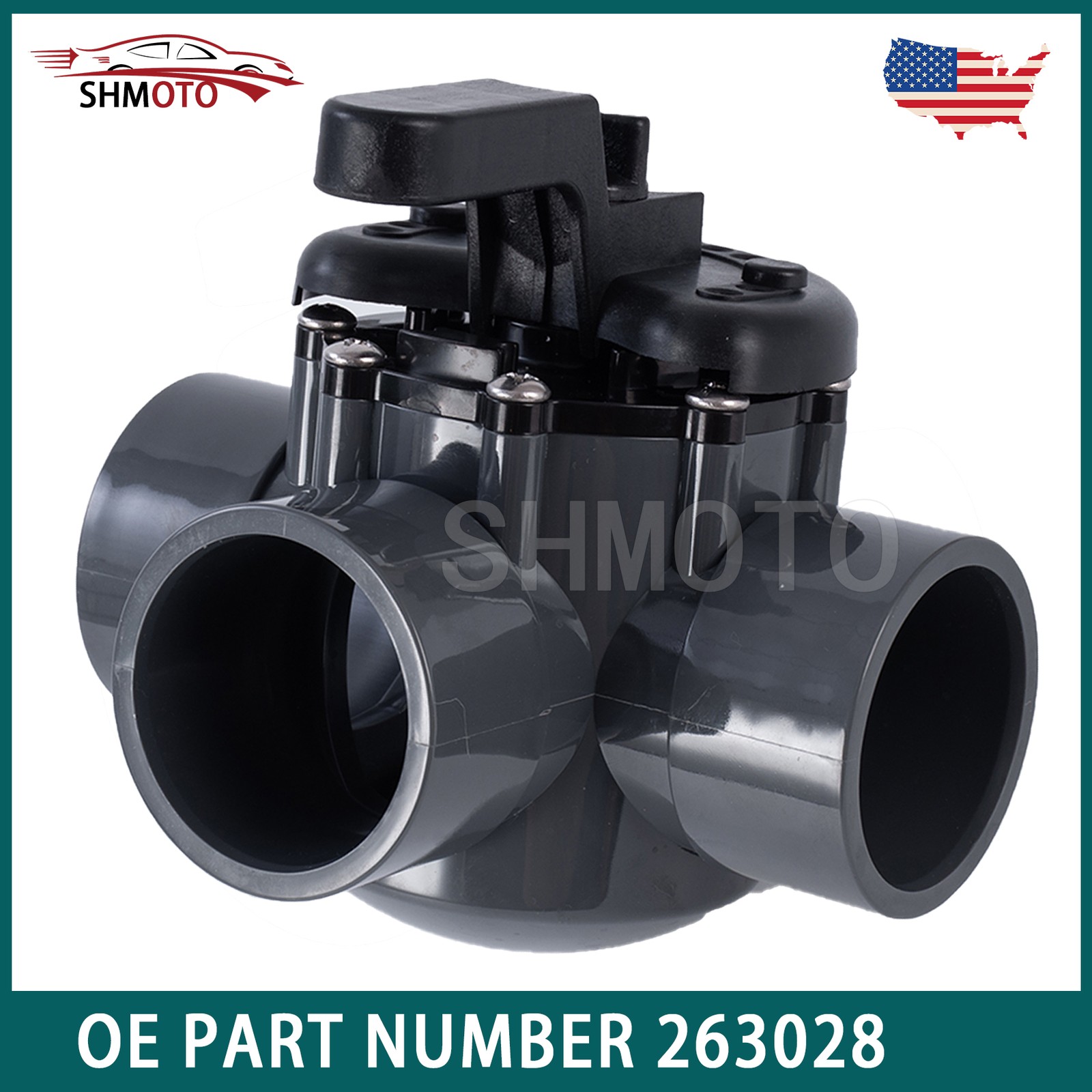For Pentair 263028 Three Port Diverter Valve with 2" PVC Pipe - Grey