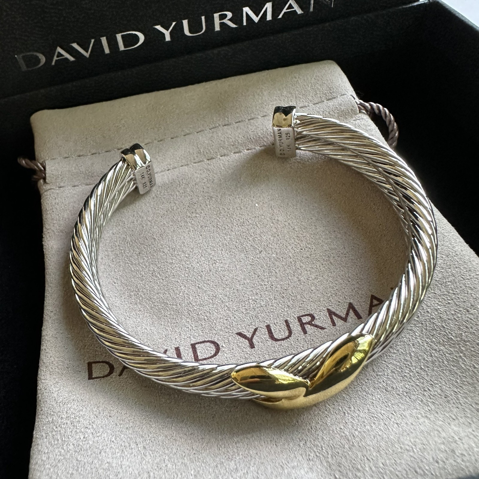 David Yurman Sterling Silver 10mm Cable Flex X Station Bracelet with 18K Gold M