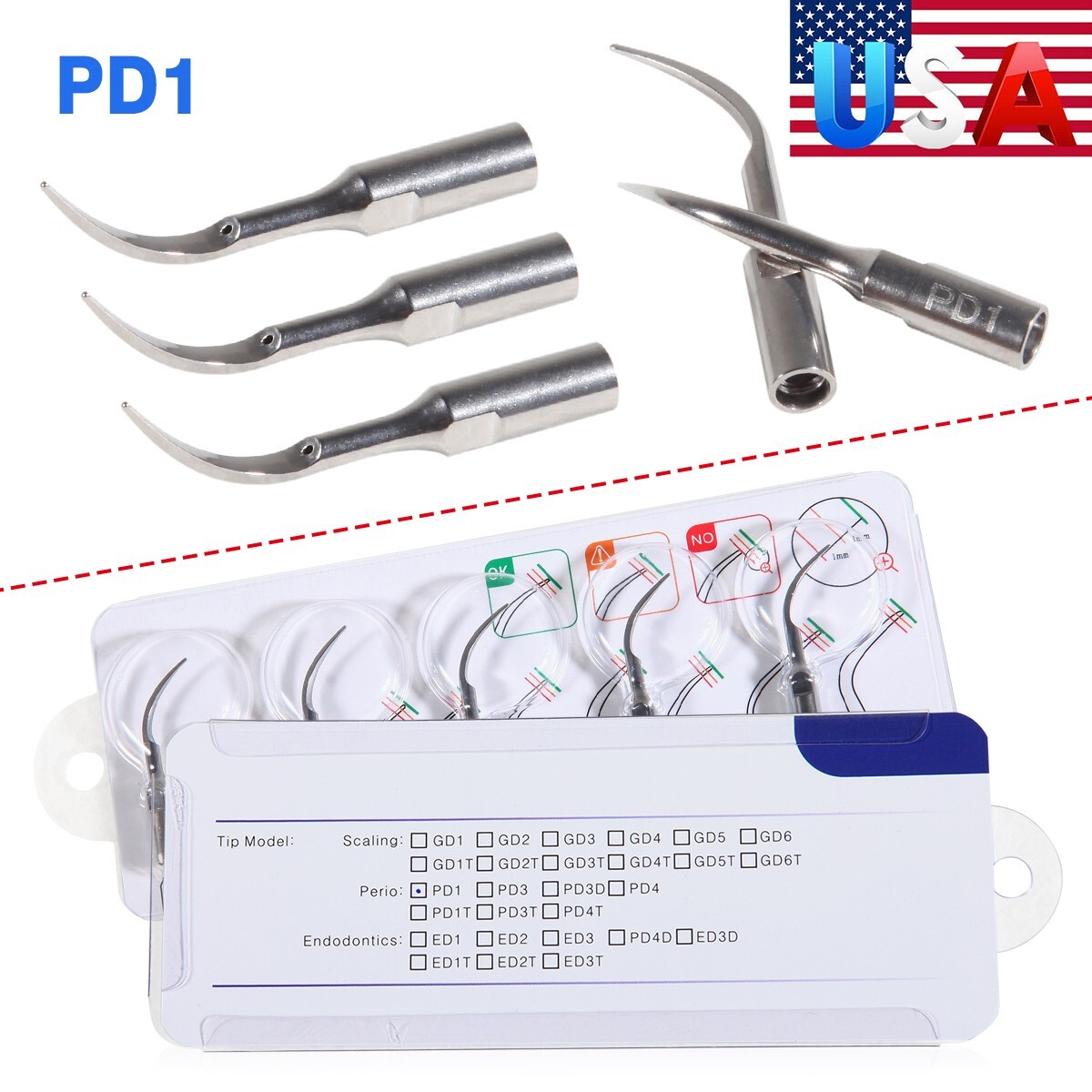 10 * PD1 Dental Ultrasonic Piezo Scaler Perio Tips Fit DTE/SATELEC Handpiece