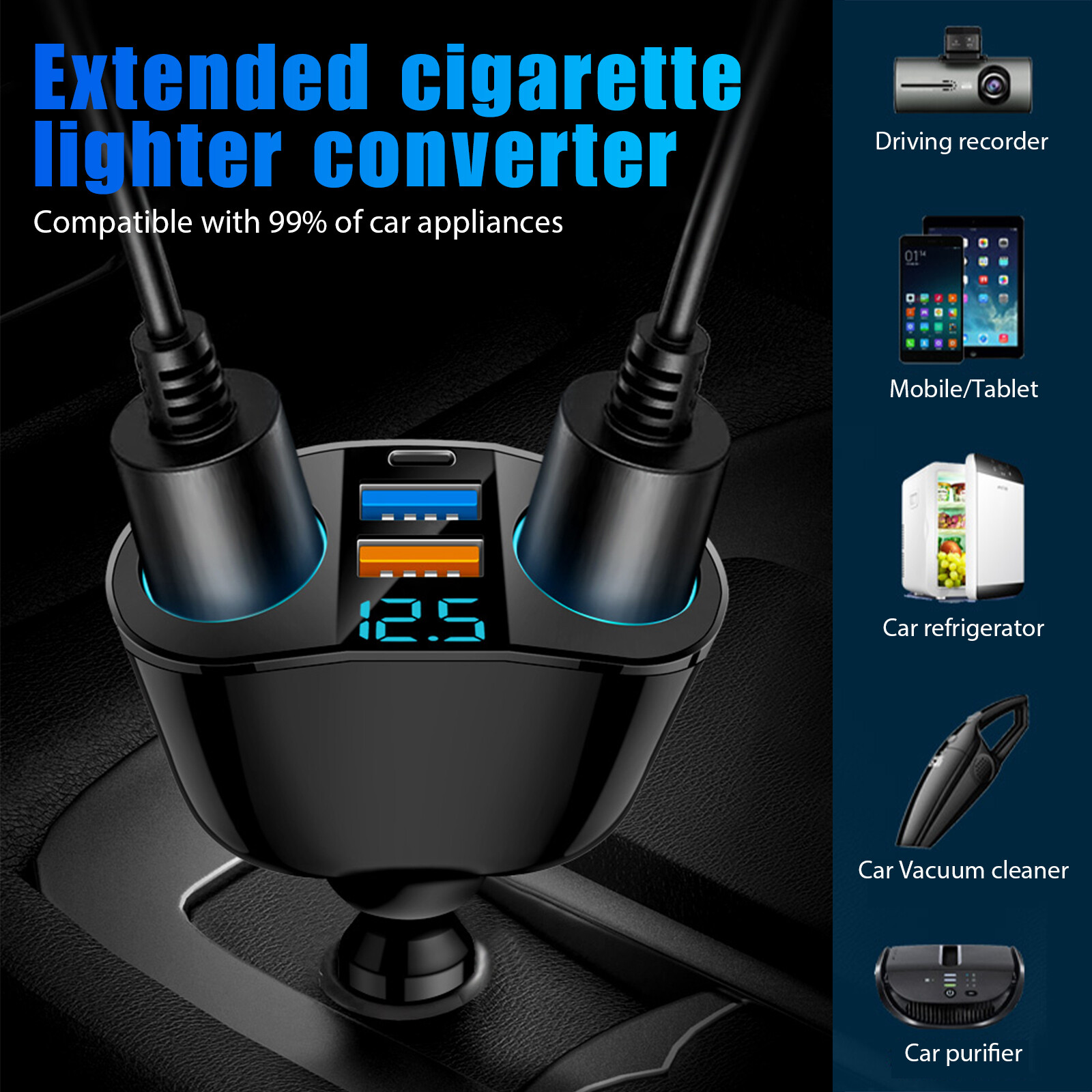 Outlet 12V Dual USB Car Cigarette Lighter Socket Splitter Power Adapter Charger