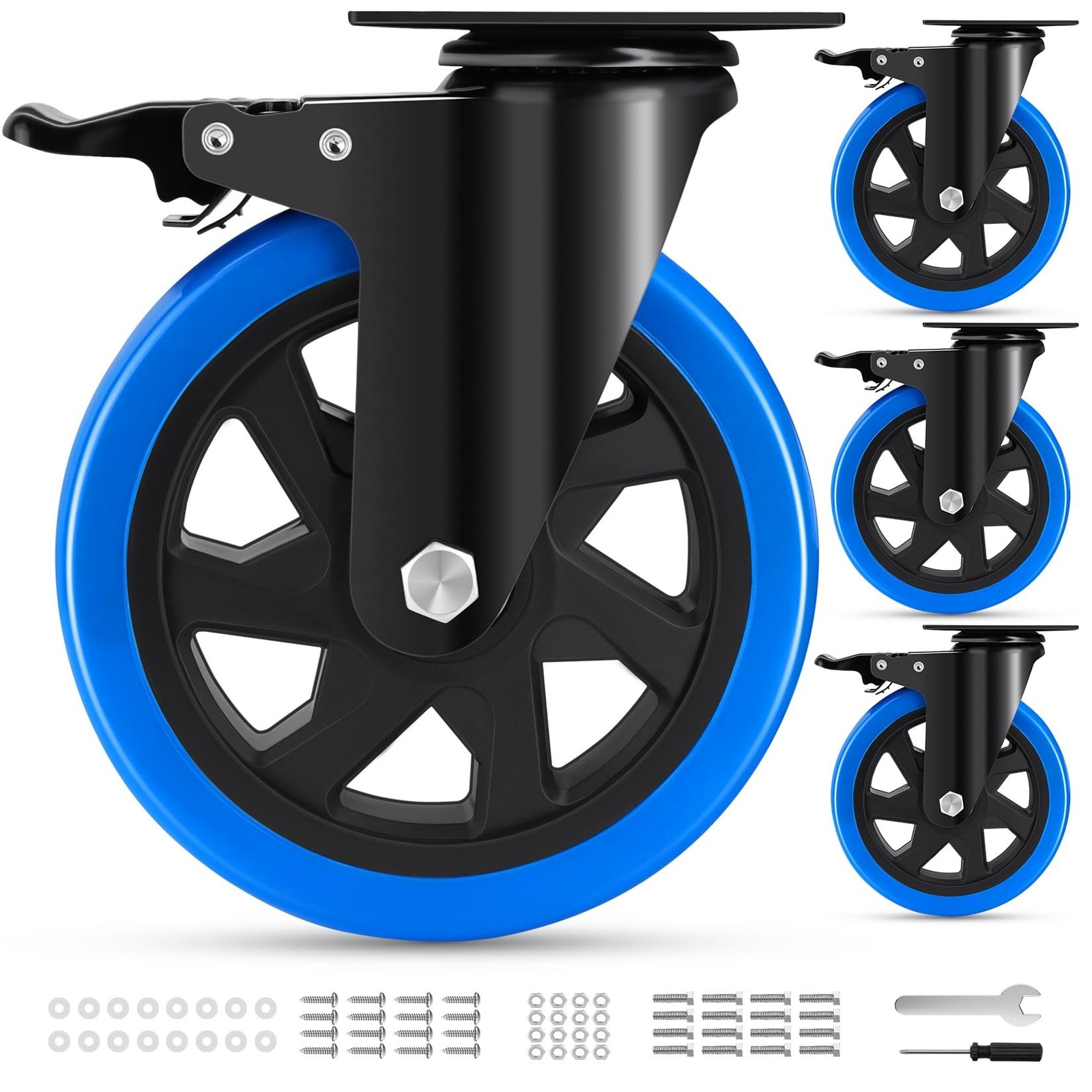 6 Inch Casters Set of 4 Heavy Duty with Safety Double Brake, Swivel Caster Wh...