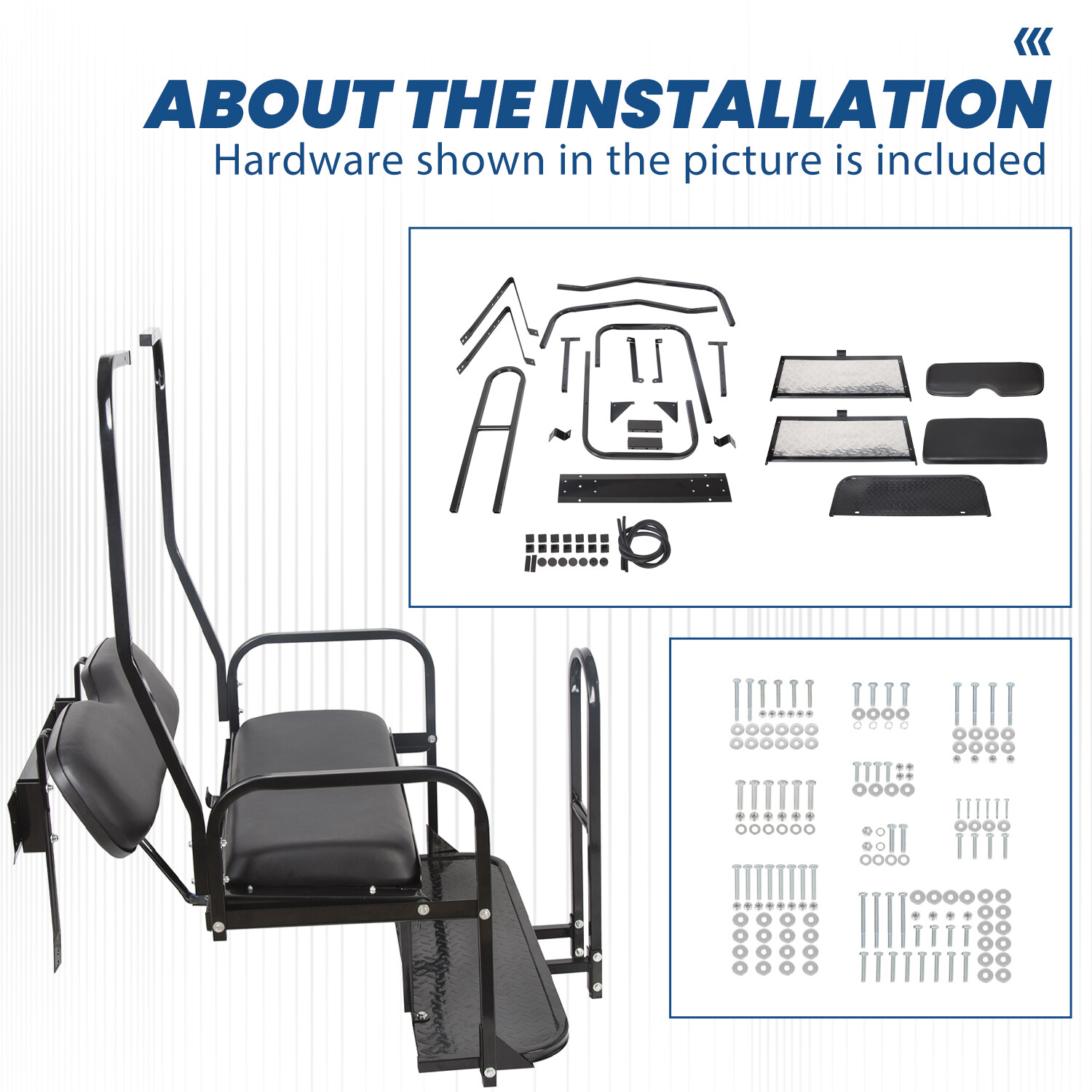 For 1982-2000 Club Car DS Golf Cart Flip Folding Rear Seat Kit w/ Grab Bar black