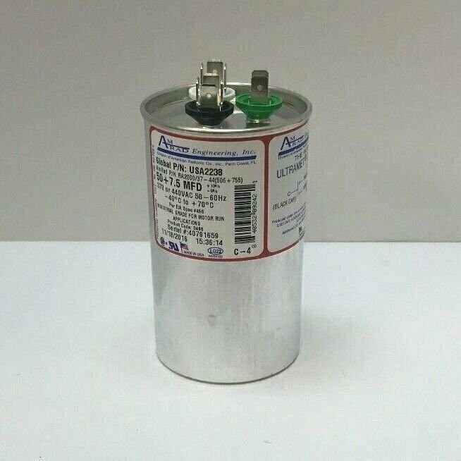 AmRad USA2238 Run Capacitor 50 + 7.5 uf MFD 370 / 440 Volt Made in USA