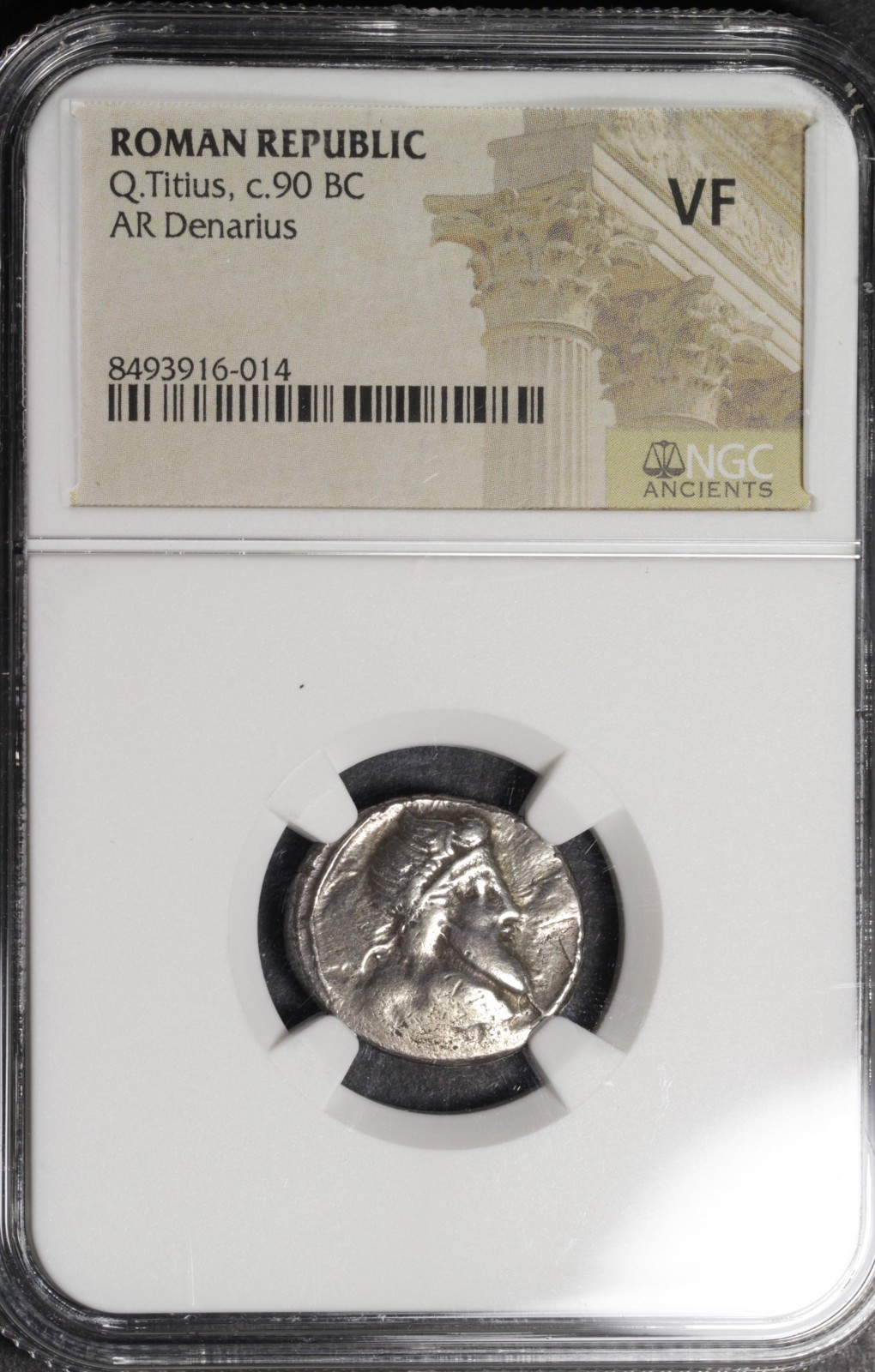 Pegasus Denarius Ancient Roman Republic Silver Coin 90BC NGC VF Titius