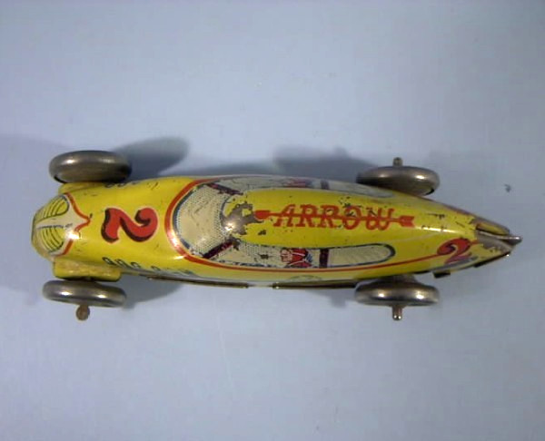4" Marx Toys, Wind Up Tin Litho, Arrow # 2 Race Car, circa 1930s, Works, No Key