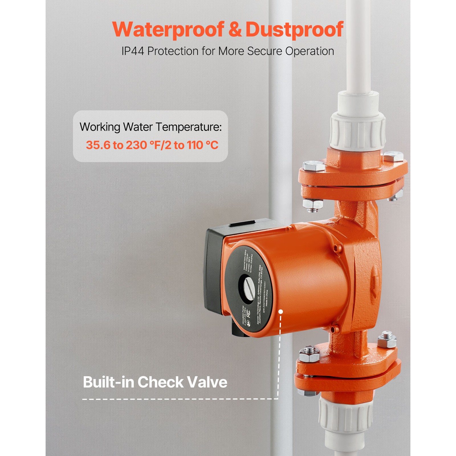 Uimoso Cast Iron Circulator Pump for Hot Water, 1/10HP, 23GPM Flow Rate