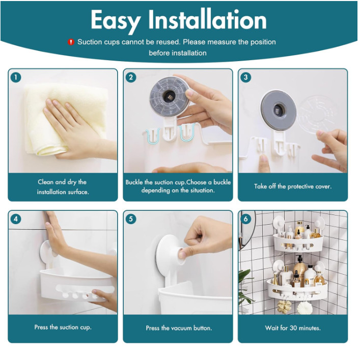 2 Pack Suction Cup Adhesive Shelves, NO-drilling Heavy Duty Storage Racks