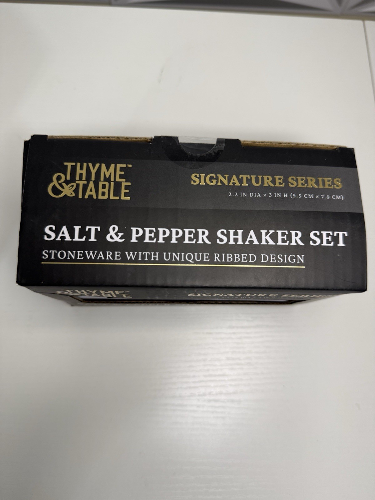 Thyme & Table Salt & Pepper Shaker Set Stoneware Ribbed Black & White