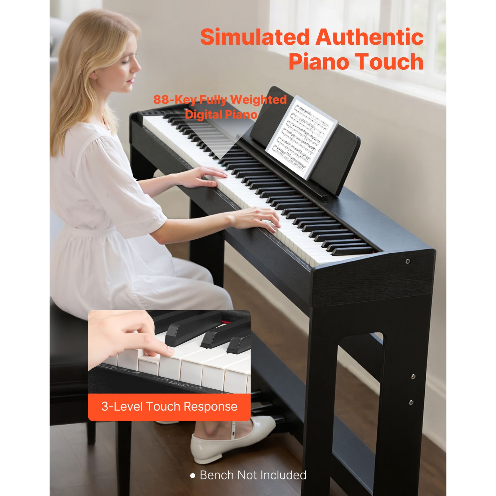Uimoso 88-Key Weighted Digital Piano with Stand and 280 Tones - Black