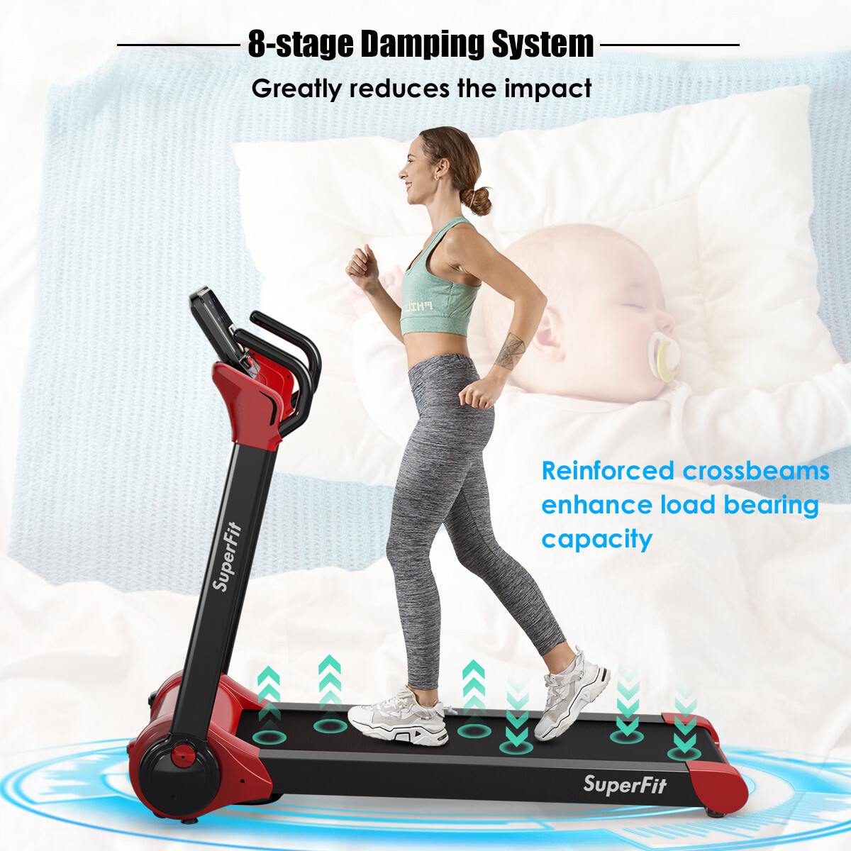 SuperFit 2.25HP Folding Electric Motorized Treadmill w/ APP Control Speaker Red