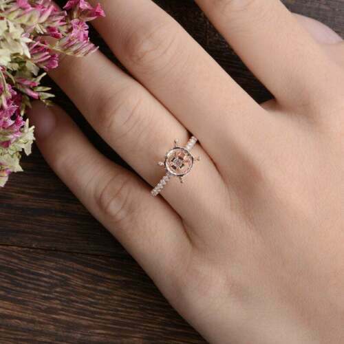8mm Round Cut Simulated Diamond Semi Mount Engagement Ring Rose Gold Plated
