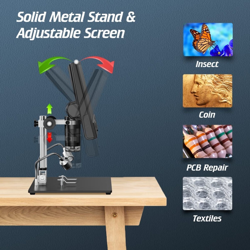 Elikliv 10'' Digital Microscope 1300X Jewelry Loupe Coin Magnifier w/ LED Light