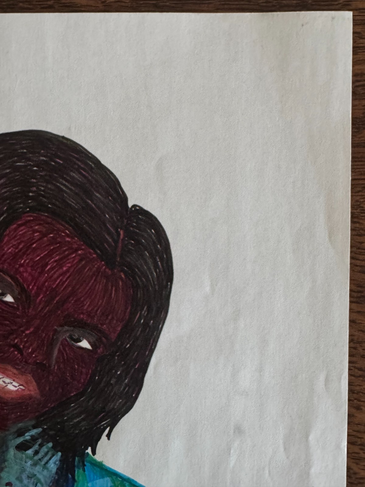 Original Young African-American Woman Pen Marker Portrait Drawing 9"x12"